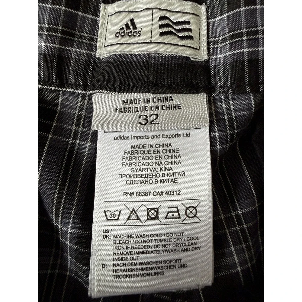 Adidas Golf Shorts Black Gray Plaid Embroidered Logo Men's Size 32 JBHS